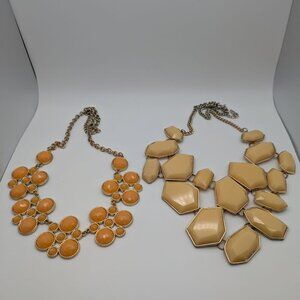 Lot of 2 Retro Style Layered Statement Necklaces 18" Natasha Yellow and Orange